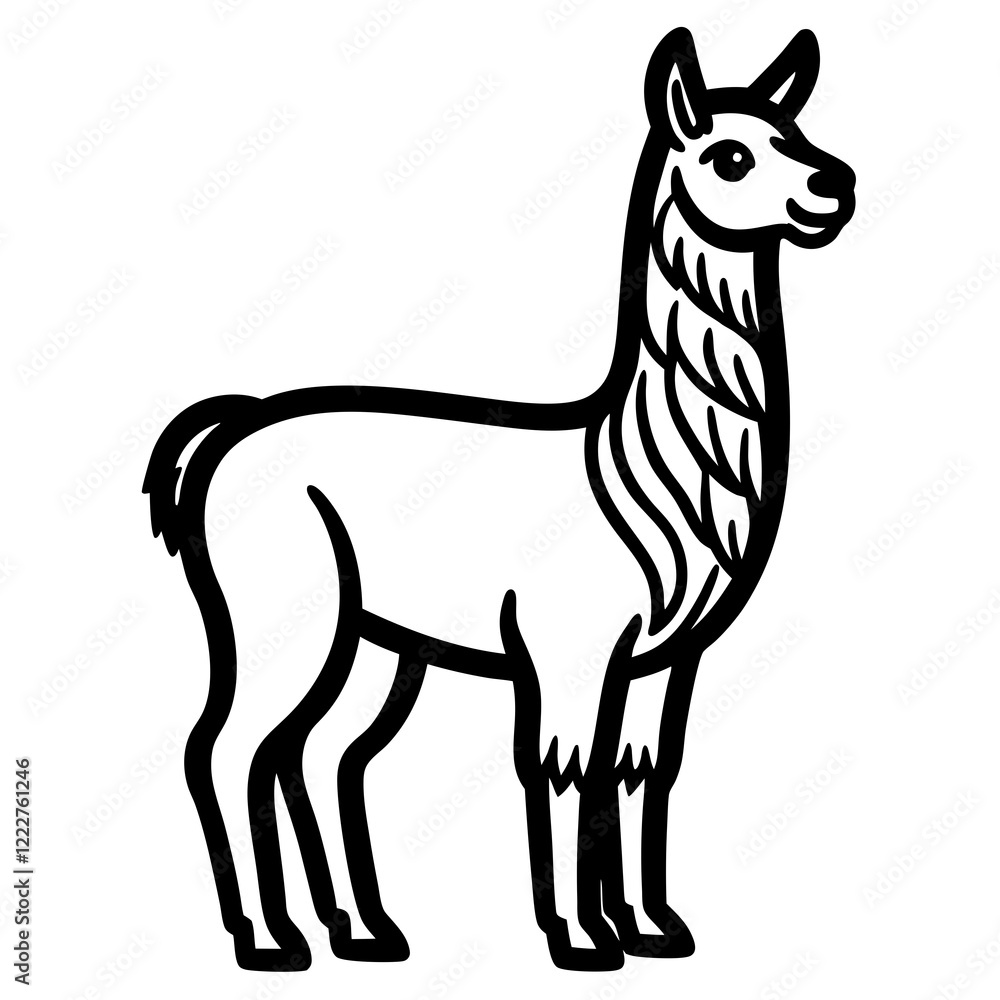 Cute Silhouette of a Llama line art vector cartoon illustration Cute Silhouette of a Llama line art vector cartoon illustration