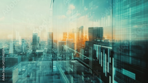 double exposure image of stock market investment graph and city on background  concept of business investment and stock future trading