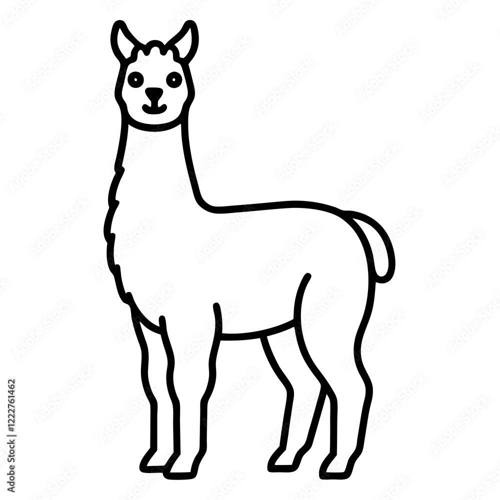 Cute Silhouette of a Llama line art vector cartoon illustration