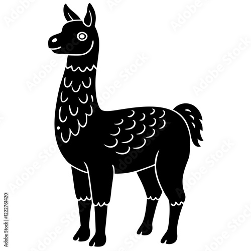 Cute Silhouette of a Llama line art vector cartoon illustration