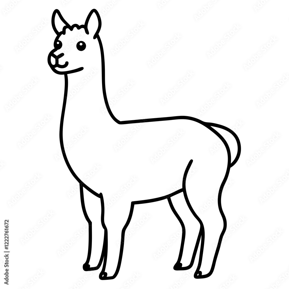 Fototapeta premium Cute Silhouette of a Llama line art vector cartoon illustration