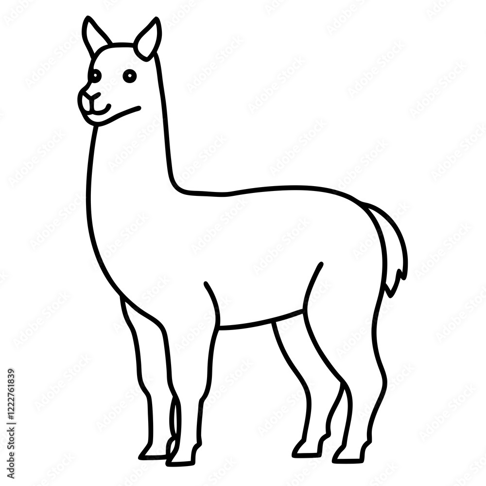 Fototapeta premium Cute Silhouette of a Llama line art vector cartoon illustration
