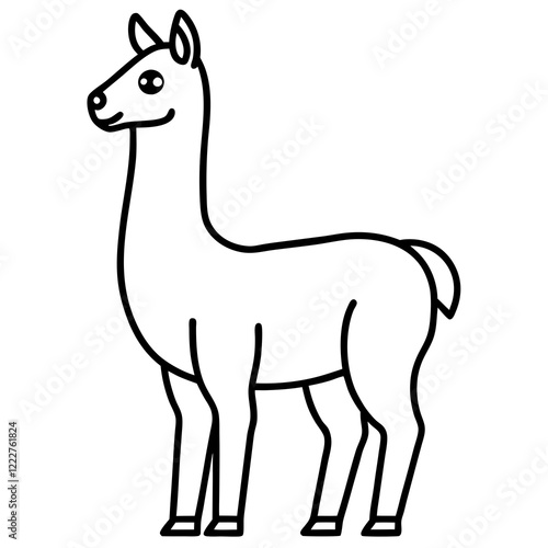 Cute Silhouette of a Llama line art vector cartoon illustration