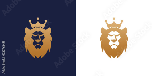 Royal king lion crown symbols. Elegant gold Leo animal logo. Premium luxury brand identity icon set. Vector illustration.
 photo