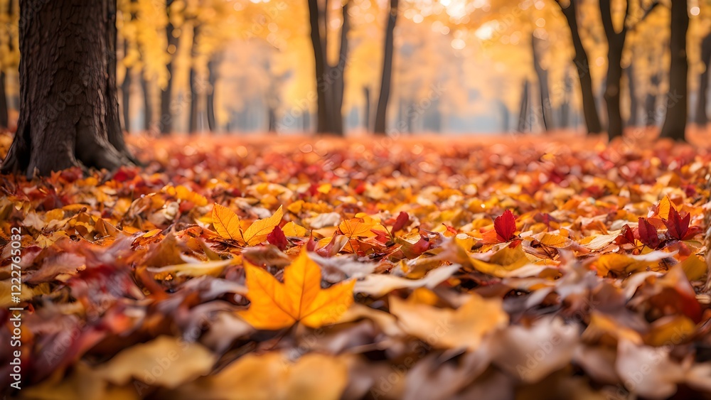 Vibrant autumn leaves carpet the forest floor, creating a stunning fall landscape. Vibrant autumn leaves carpet the forest floor, creating a stunning fall landscape.
