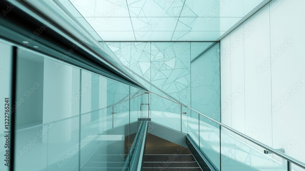 Fototapeta premium Glass and metal rail with abstract patterns and modernist aesthetic, modern interior design, industrial chic