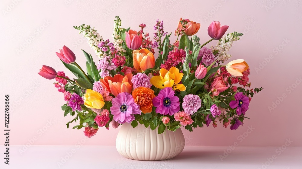 Obraz premium 2025 crafted with vibrant flowers like tulips and carnations, set against a pastel pink backdrop