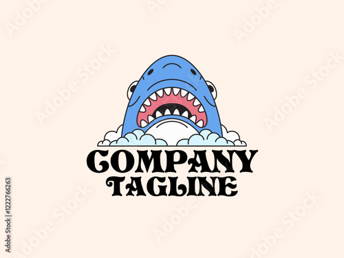 Head shark open peek from water logo cartoon hand drawn retro vintage vector for aquariums, marine-themed merchandise, and ocean conservation