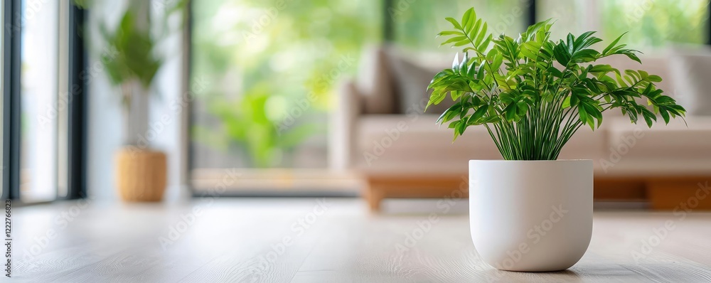 Indoor gardening idea. A vibrant potted plant enhances a cozy living room with natural beauty. Indoor gardening idea. A vibrant potted plant enhances a cozy living room with natural beauty.