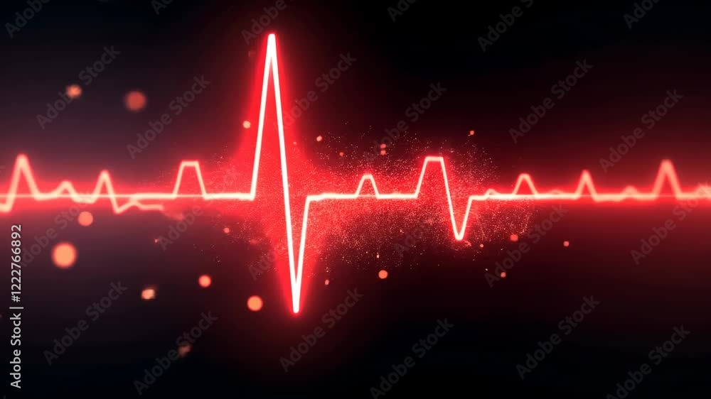 Red heart rate pulse line animation on black background, concept of health. Medicine and technology. Motion graphic background for website, intro. With copy space.