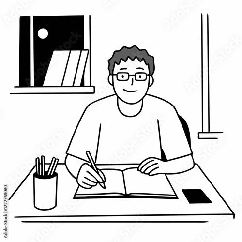 Man in office with book