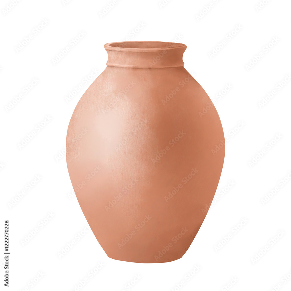Clay terracotta jug without handles. Watercolor digital illustration. Ceramic vase, pottery, isolated on white background. Garden brown vase. Dairy packaging theme, kitchenware, rustic prints Clay terracotta jug without handles. Watercolor digital illustration. Ceramic vase, pottery, isolated on white background. Garden brown vase. Dairy packaging theme, kitchenware, rustic prints