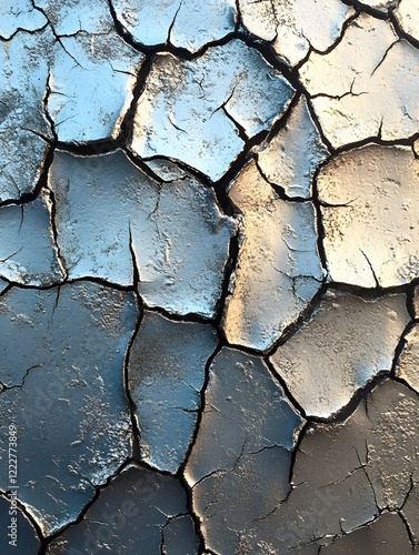 A background of cracked silver paint on a metallic surface with a subtle shimmer.