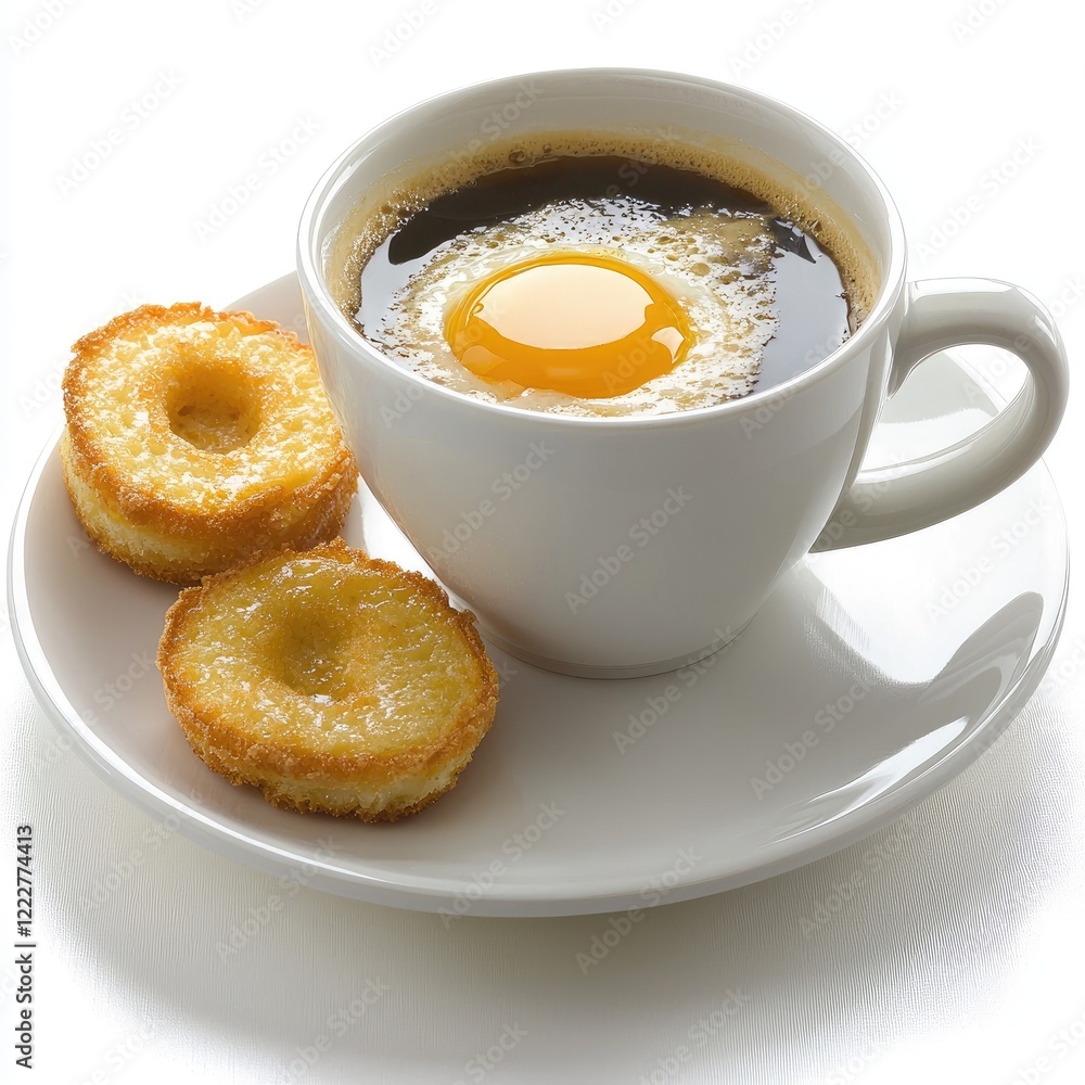 Coffee, egg, pastries, breakfast, white background, food photography, website, menu Coffee, egg, pastries, breakfast, white background, food photography, website, menu