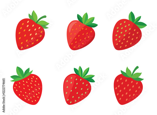 Garden strawberry fruit or strawberries set flat color vector icon for food apps and websites. Strawberry clip art flat vector illustration