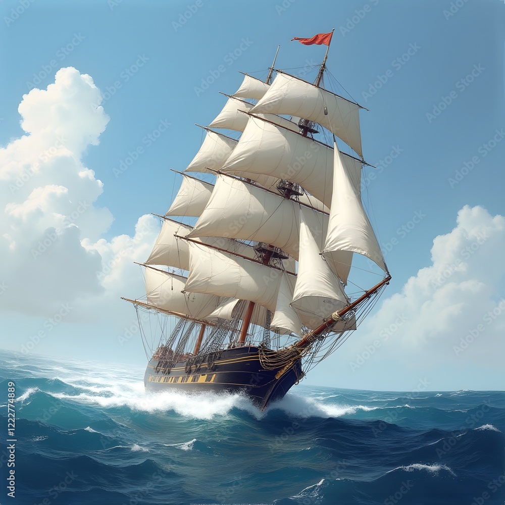 A clipper ship sailing through high seas A clipper ship sailing through high seas