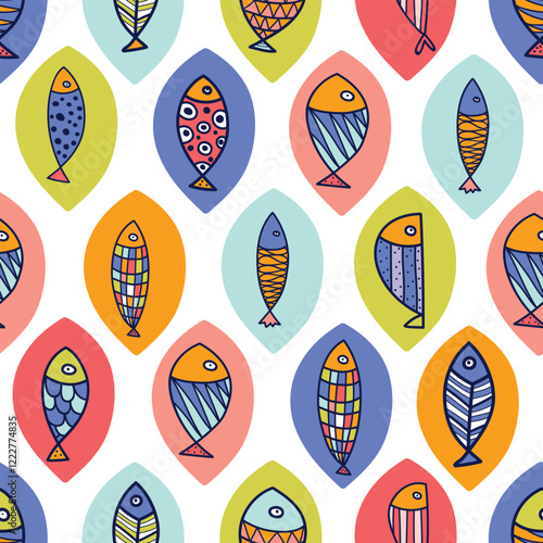 Cute colorful fish.  Kids background. Can be used in textile industry, paper, background, scrapbooking.