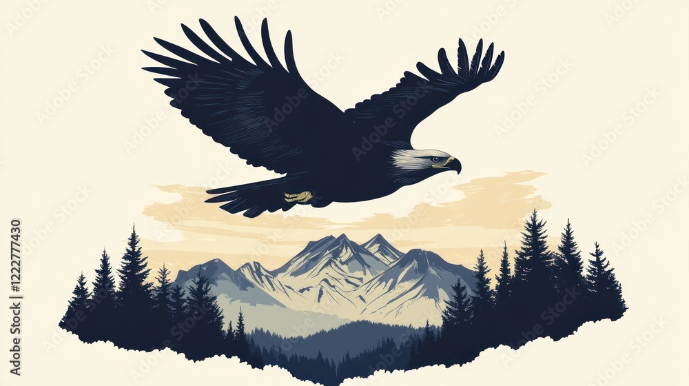 Fototapeta premium Majestic Eagle Soaring Over Mountainous Landscape