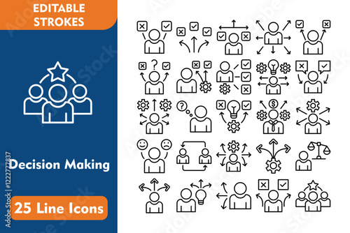 Decision Making Line Editable Icons set. Vector illustration in thin line modern style related icons:decision making, reasonable, flexibility, feasibility, direction, uncertainty, career choice, 