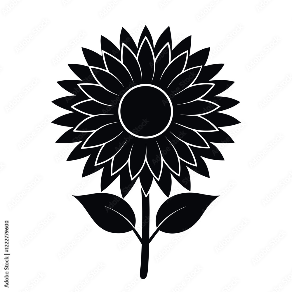 Fototapeta premium Silhouette of a sunflower. A simple, elegant silhouette of sunflower. Sunflower vector illustration isolated on white background