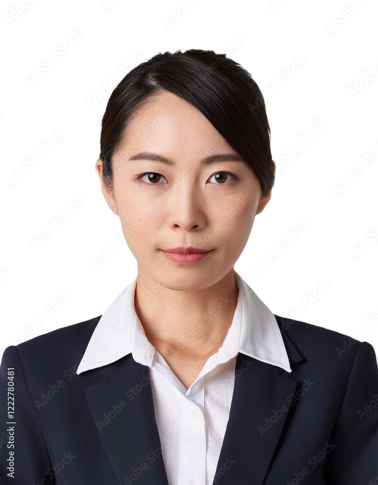 白い背景に、スーツを着た女性の証明写真 白い背景に、スーツを着た女性の証明写真