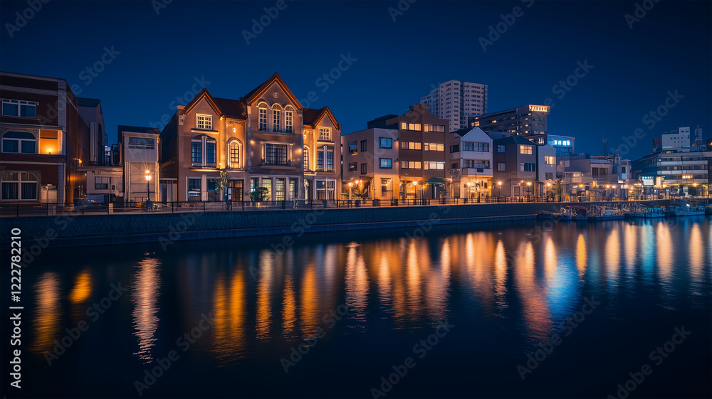 Fototapeta premium 門司港レトロ地区の温かなライトアップ夜景