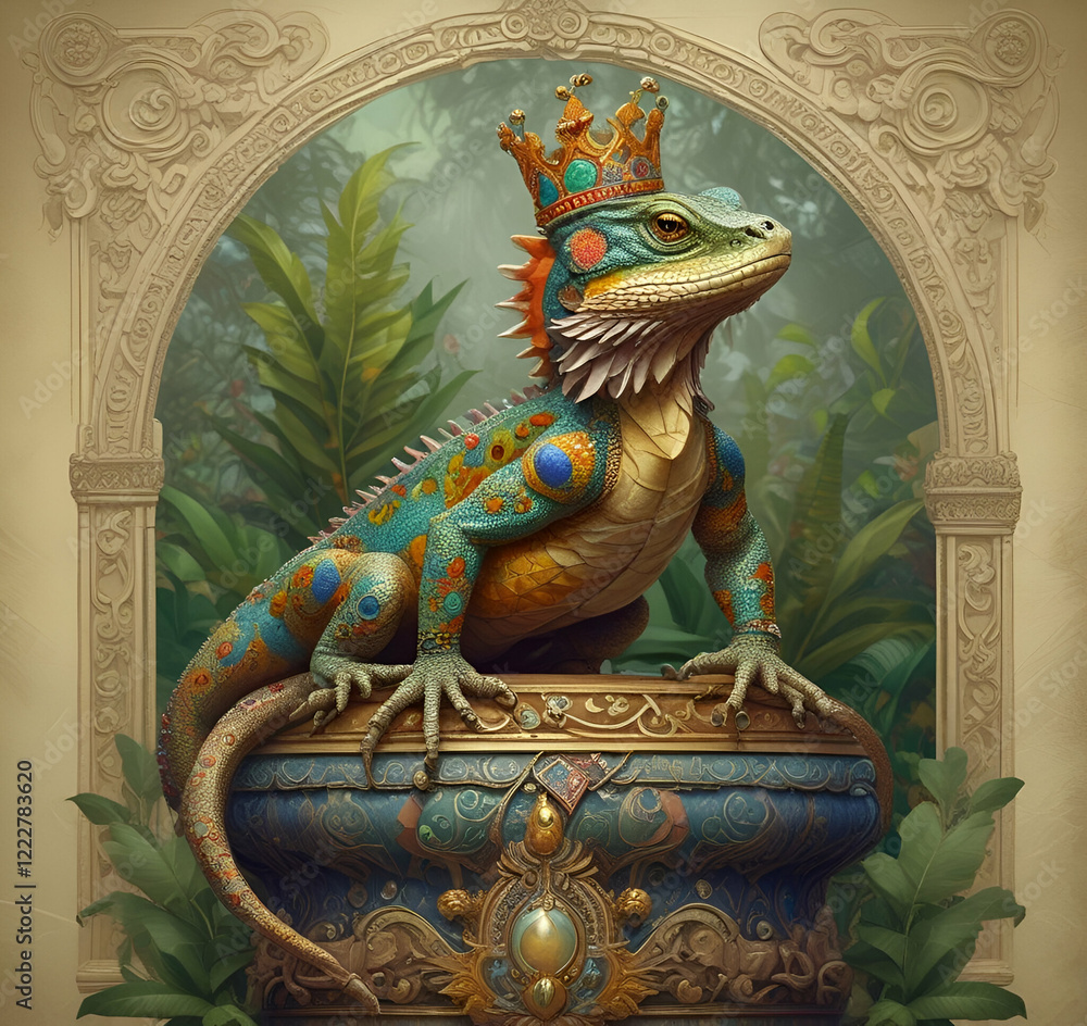 Fototapeta premium golden dragon statue with crown on its head