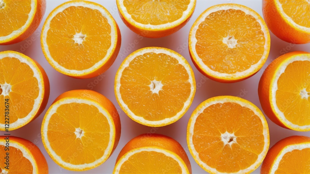 Vibrant orange fruit halves arranged symmetrically on a clean white background showcasing the juicy texture and bright color contrast. Vibrant orange fruit halves arranged symmetrically on a clean white background showcasing the juicy texture and bright color contrast.