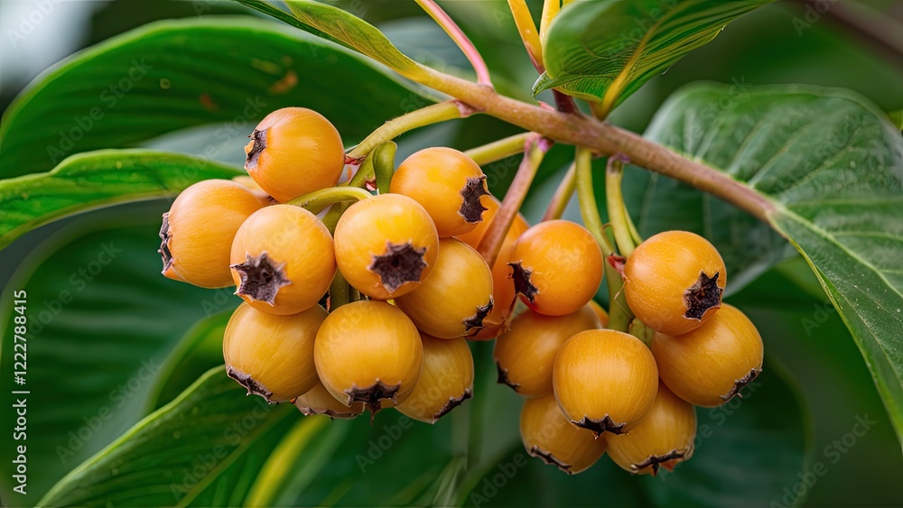 Orange seaberry fruits clustered on a green leafy branch, showcasing their round shape and slight gloss under natural light. Orange seaberry fruits clustered on a green leafy branch, showcasing their round shape and slight gloss under natural light.