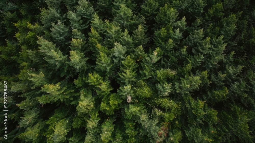 Dense green spruce forest from above with a variety of dark and light green hues, showcasing a rich texture of foliage and tree tops. Dense green spruce forest from above with a variety of dark and light green hues, showcasing a rich texture of foliage and tree tops.