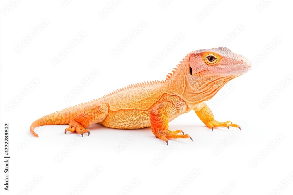 Fototapeta premium Vibrant orange lizard showcasing unique features on a clean white background, ideal for educational use