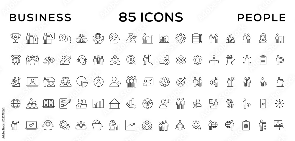 Business people line icons set. Teamwork, human resources, meeting, partnership, workgroup, success, leadership icon Business people line icons set. Teamwork, human resources, meeting, partnership, workgroup, success, leadership icon