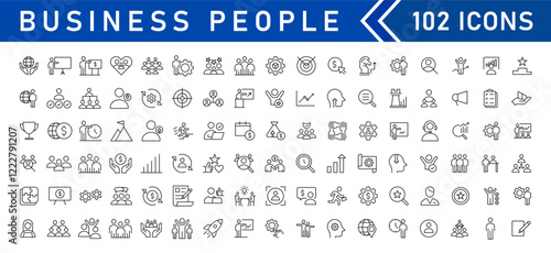 Business people line icons set. Teamwork, human resources, meeting, partnership, workgroup, success, leadership icon