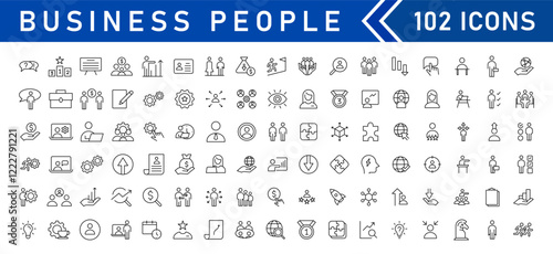 Business people line icons set. Teamwork, human resources, meeting, partnership, workgroup, success, leadership icon