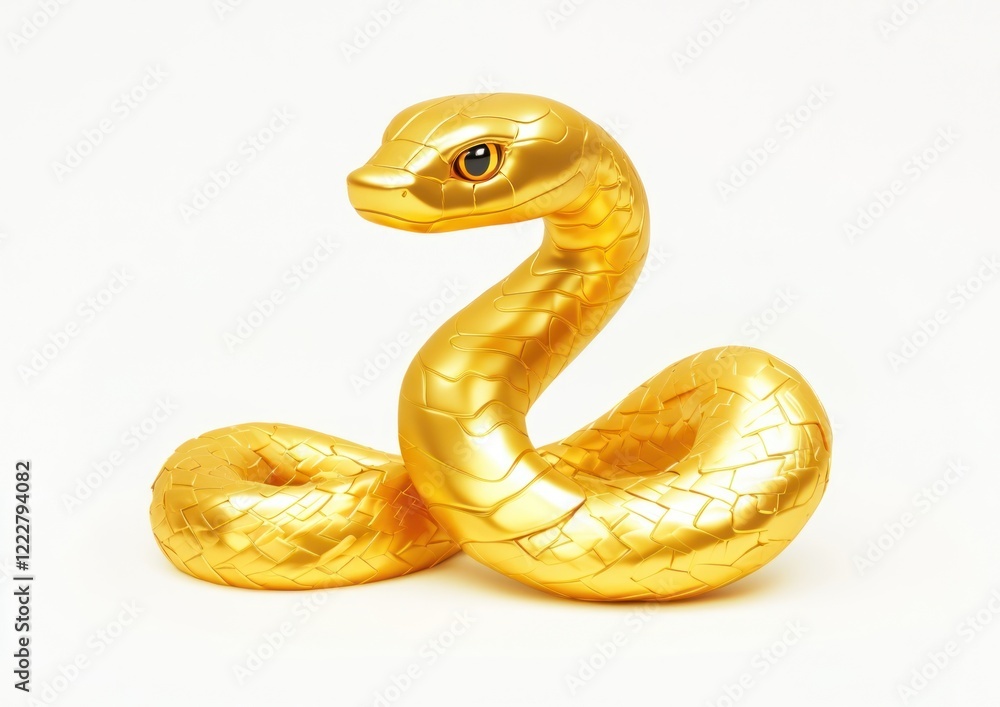Fototapeta premium 3D gold snake golden art illustration.