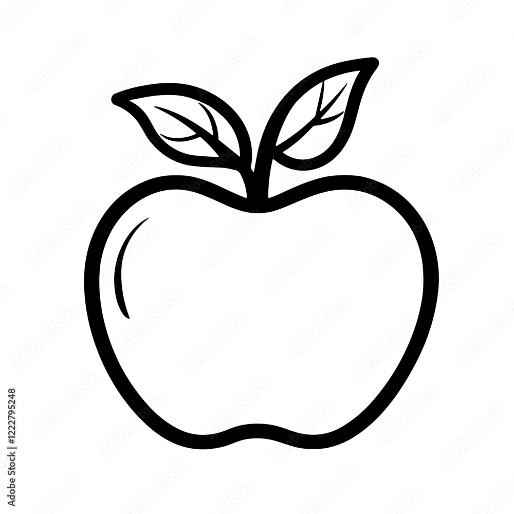 Minimalist black outline apple with leaves, symbol of health Minimalist black outline apple with leaves, symbol of health
