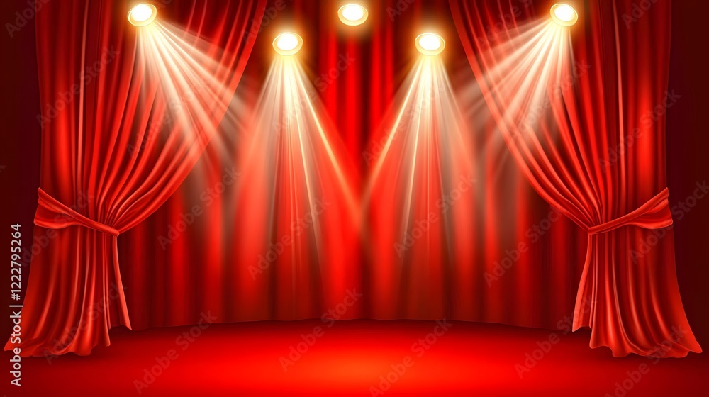 Fototapeta premium red stage curtains with spotlight
