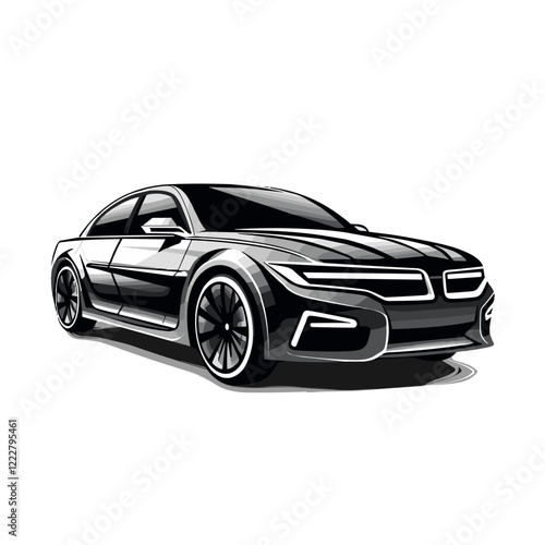 Sleek black luxury car illustration, modern automotive design