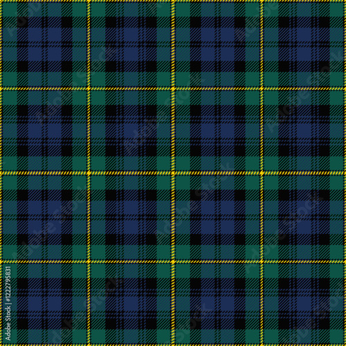 Gordon tartan plaid. Scottish pattern fabric swatch close-up. 