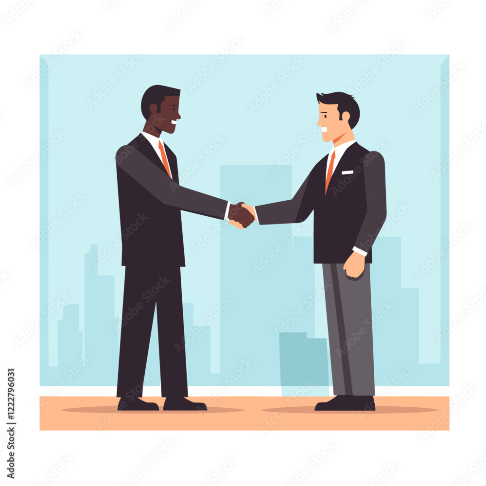 Confident business handshake between two men in urban setting, partnership Confident business handshake between two men in urban setting, partnership