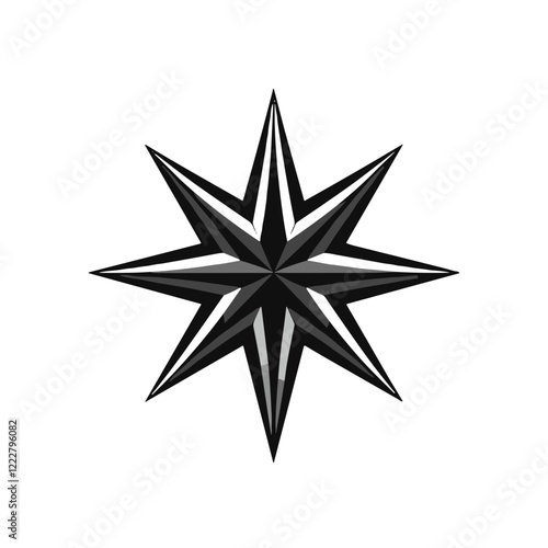 Stylized black and white compass rose symbol, navigational design