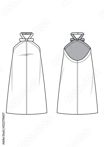 haltered midi dress technical drawing / flat sketch /CAD / ADOBE Illustrator vector digital download	
