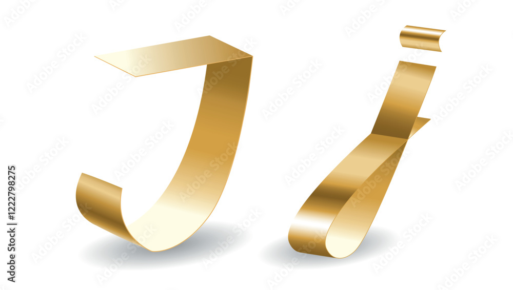 Golden J Letters in Ribbon with Shadows. Vector Alphabet Sign Isolated on White Background Golden J Letters in Ribbon with Shadows. Vector Alphabet Sign Isolated on White Background