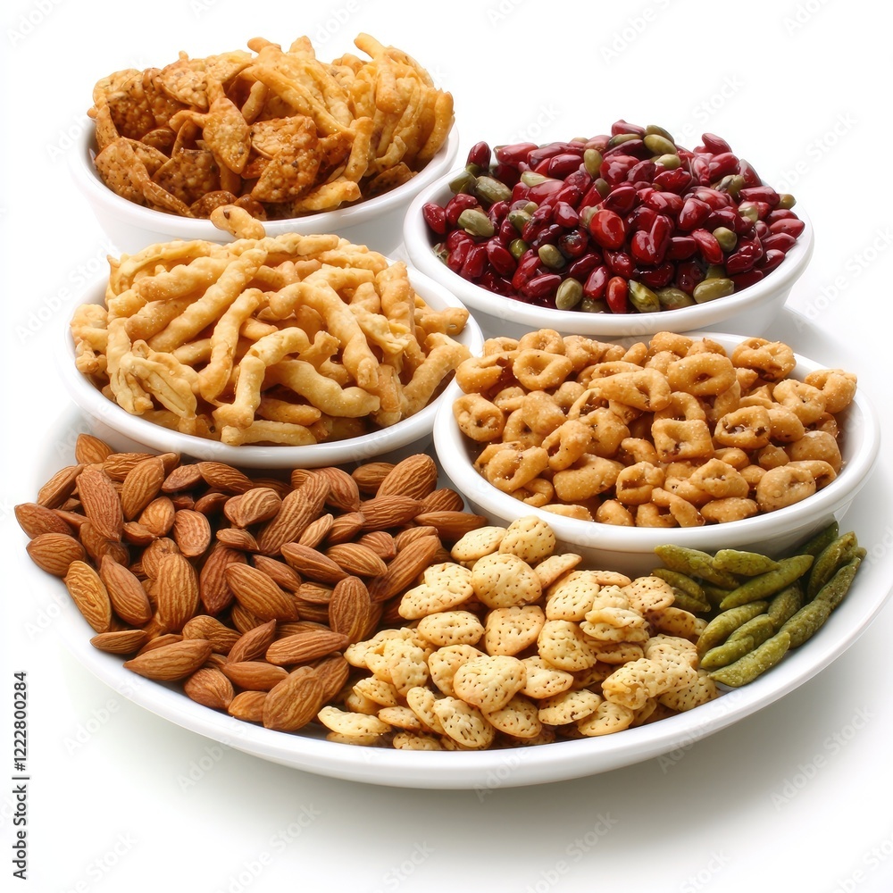 Assorted snacks and nuts platter, close-up shot Assorted snacks and nuts platter, close-up shot