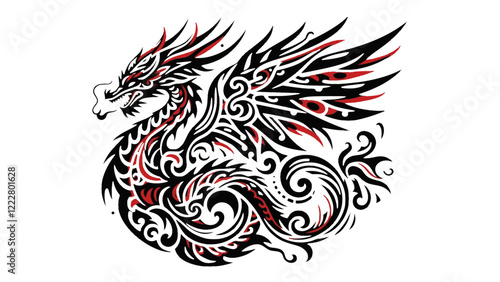 Bold Black and Red Tribal Dragon Design