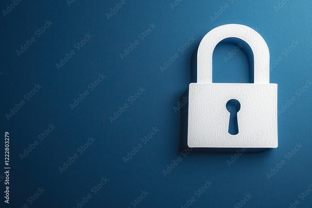 Fototapeta premium White Padlock Security Symbol on Blue Background Digital Privacy Concept