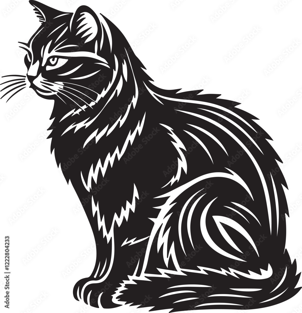 Elegant Cat Silhouette with Tribal Design - Feline Artwork Elegant Cat Silhouette with Tribal Design - Feline Artwork