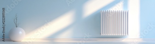 Wallpaper Mural A sleek radiator emits soft, glowing heat waves in a serene, neutral environment. The subtle light creates an inviting atmosphere perfect for relaxation or work Torontodigital.ca