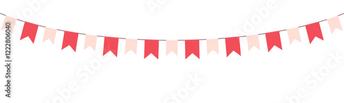 Valentine's day festive garland of pink colour pennants on white background. Wedding and valentine day concept.