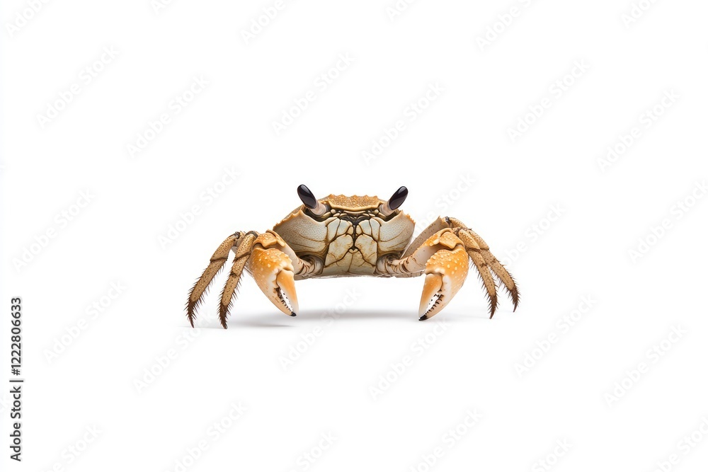 Close-up of a crab on a white background, showcasing its unique features and textures, ideal for nature studies Close-up of a crab on a white background, showcasing its unique features and textures, ideal for nature studies